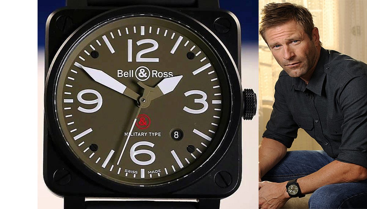 Aaron Eckhart With His UK Bell & Ross Military BR 03-92 DLC Replica Watches