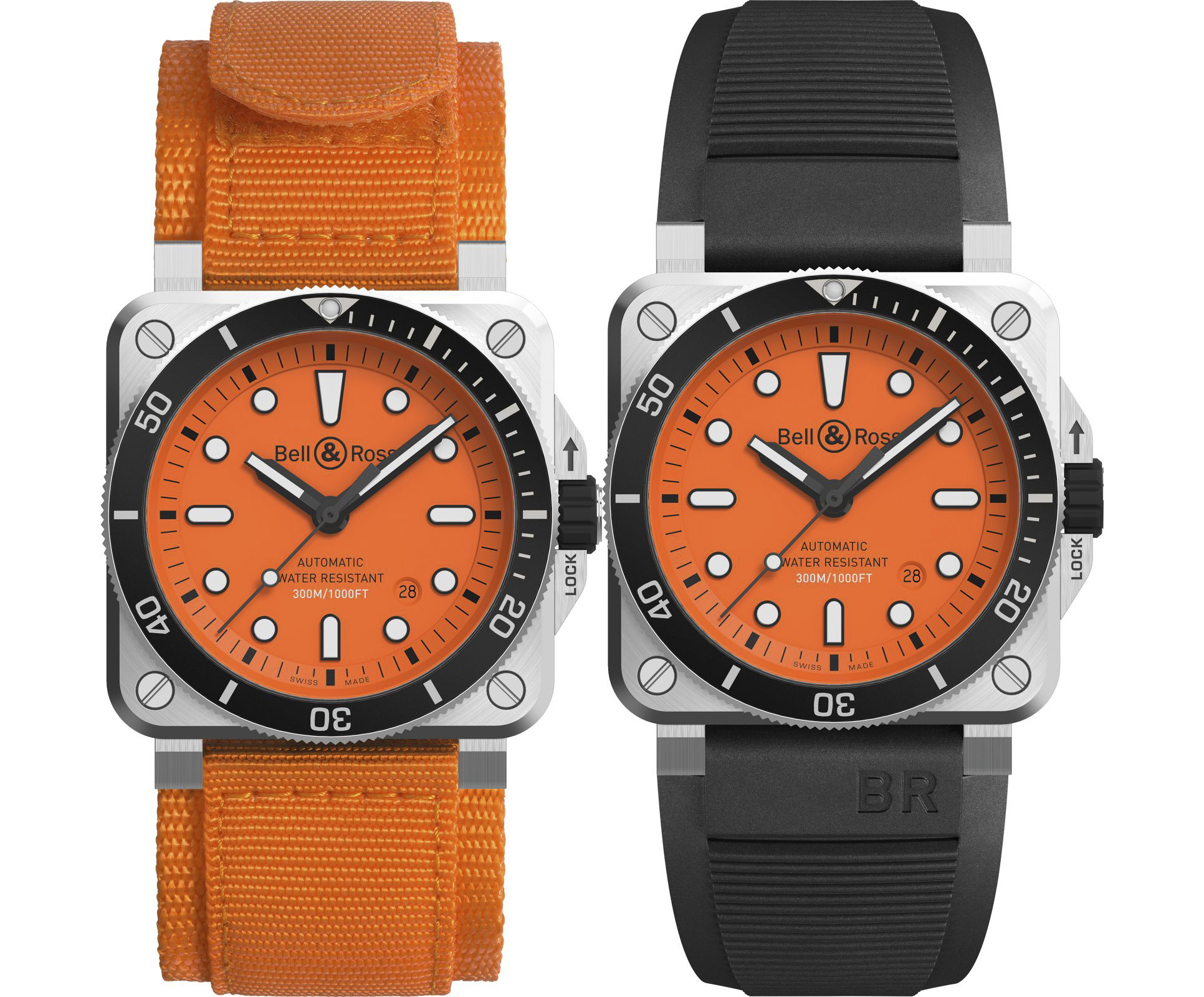 The waterproof replica watches have orange dials.