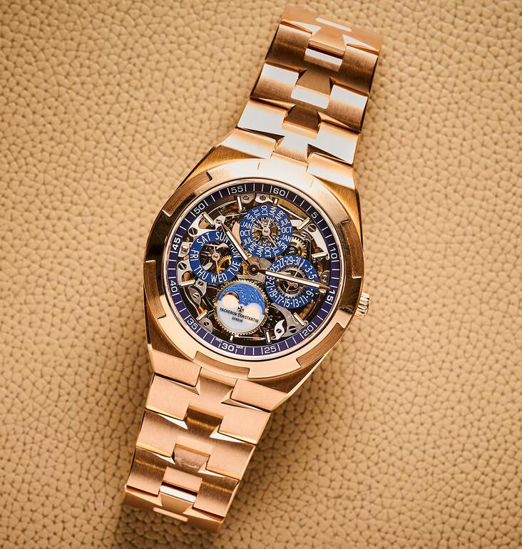 The New Perfect UK Fake Vacheron Constantin Overseas Perpetual Calendar Ultra-Thin Skeleton Watches In Pink Gold