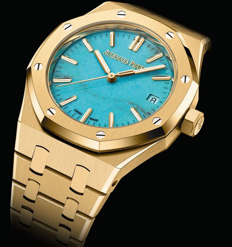 Audemars Piguet Unveils Yellow Gold Royal Oak 37MM Replica Watches Wholesale UK With Turquoise Stone Dial